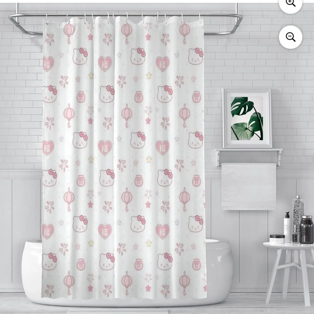 Hello Kitty Adorable Pink and White Shower Curtain